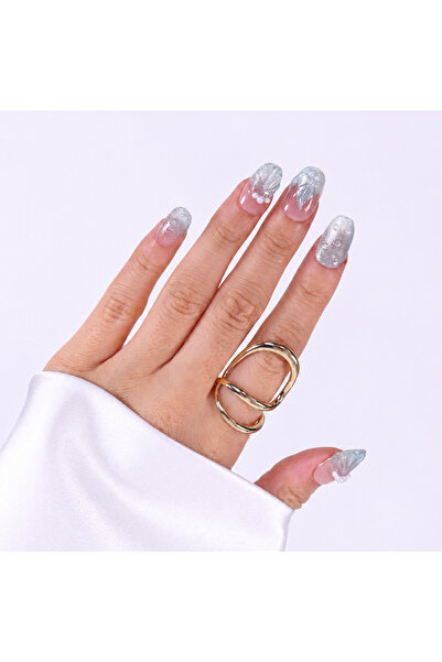 Takma Takma S Beden Takma Tırnak Mavi Nail Art Kısa Oval 10'lu Tekrar Kullanı...