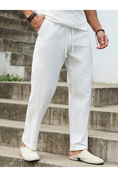 Take Two By Styli Men White Blend Drawstring Trousers