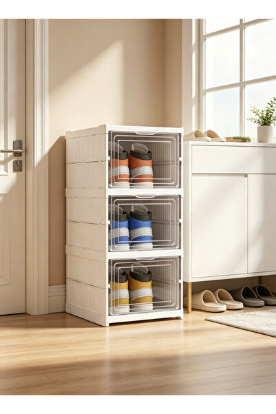 Generic Installation-free multi-layer shoe storage box - transparent visible ...