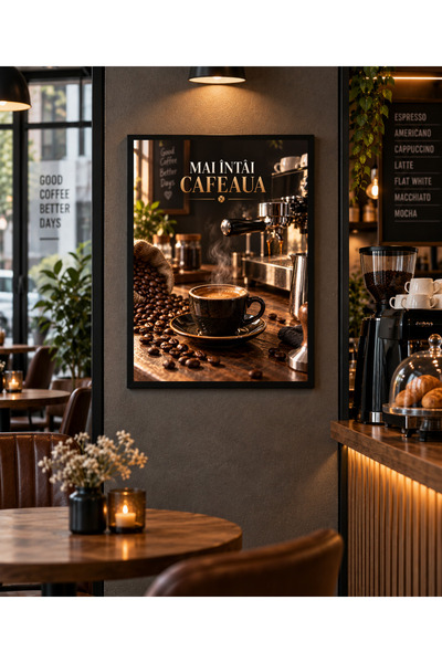 Miutic Print Studio Tablou decorativ pentru Coffee Shop „Mai întâi cafeaua”, ...