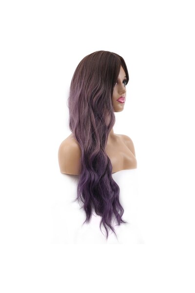 Nurdan Trend Peruk Long fiber synthetic wig with wavy bangs - black / plum purple ombre