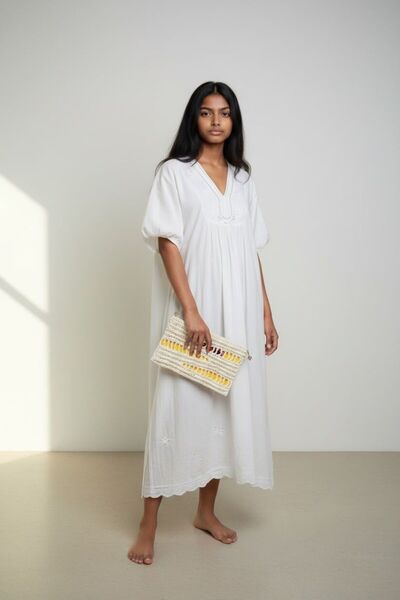 Bianca Beyaz Kâğıt İp El Yapımı Clutch