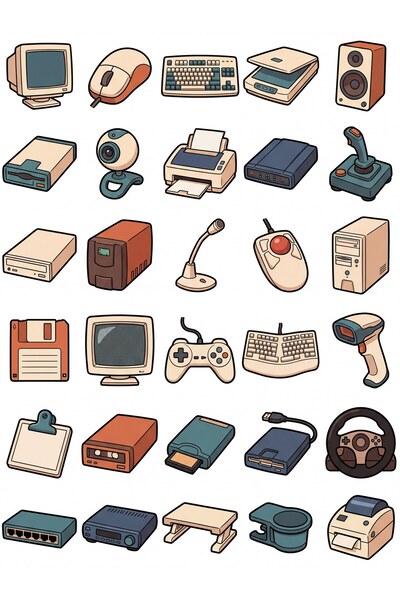 Dekorif 30 Pcs Retro Computer Hardware Sticker Set - for Laptop, Notebook, Ph...