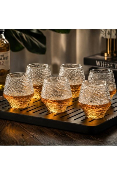 OEM Set de 6 pahare de whisky spiralate, 370 ml, din sticlă, cu design spiralat