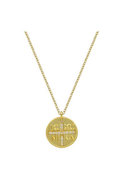 Peach Jewelry Κολιέ Κωνσταντινάτο από επιχρυσωμένο ασήμι 925, διπλής όψης με ...