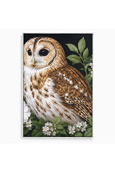 Luxcanva Tablou Canvas Bufnita Printre Flori 80x120 cm cu Rama Argintiu Bufni...