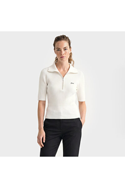 Gant Kadın Beyaz Slim Fit Yarım Kollu Triko