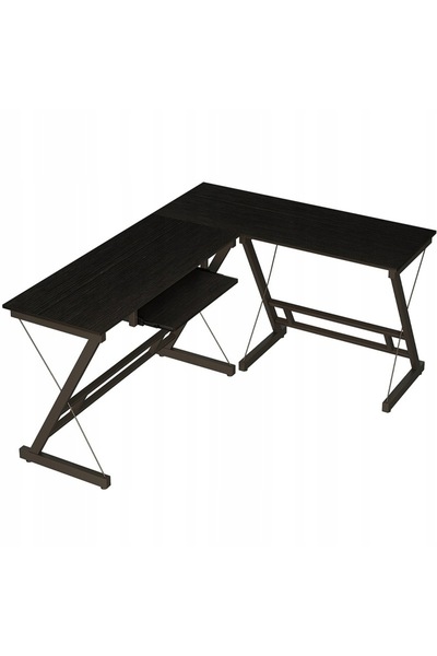Rebiko Birou de colț mare, modern, industrial, negru, pentru gaming