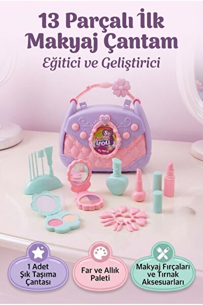 Tıfıl Toys İlk Makyaj Çantam Renkli Far ve Allık Paletli Makyaj Fırçalı 13 Pa...