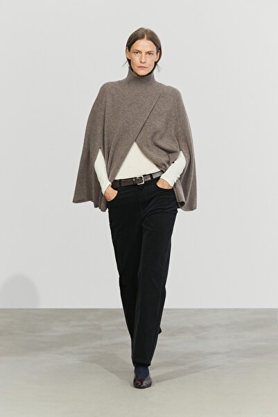 Massimo Dutti %100 kaşmir çapraz detaylı triko panço