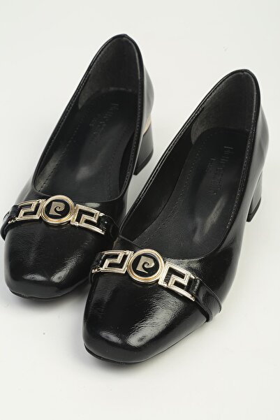 Pierre Cardin Women's Black Metal Buckle Heeled Shoes Pc-56067