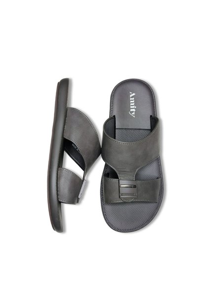 Chaolizi Men's T-shaped Faux Leather Slide Sandals with Metal Buckle Detail