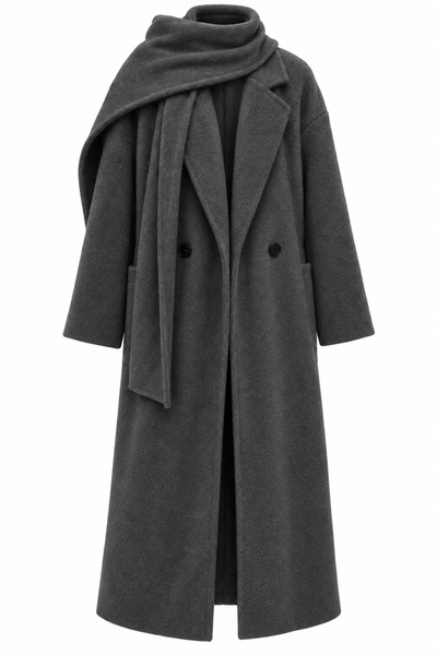 My Blog Anthracite Long Coat with Scarf - 2Y85163