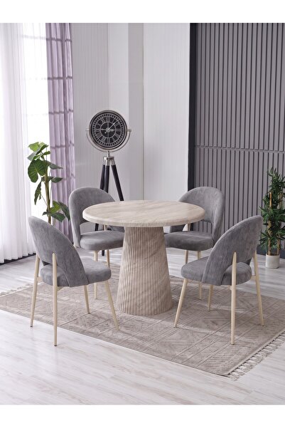 JoyMassa MERİ 90X90 BOHEM MASA-4 ADET AY AY SANDALYE / KALVE KUMAŞ-MEBRAN MASA