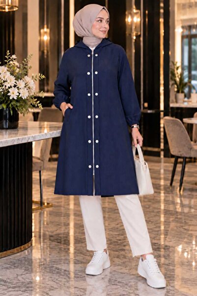 Esra Butik78 🤎💙 Kaliteli Tensel Kumaş Kapüşonlu Giy-Çık Kap – Lacivert & Ka...