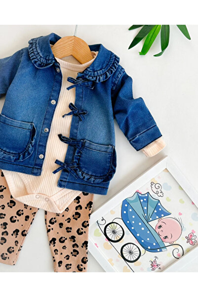 hümabebe Fiyonk detaylı kot ceketli kız bebe takım