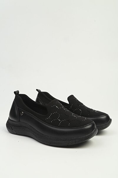 Pierre Cardin Kadın Siyah Taşlı Slip-On Babet Rahat Taban Günlük Ayakkabı PC-...
