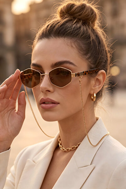 Generic Brand Vintage Geometric Hexagon Sunglasses Women with Detachable Gold...