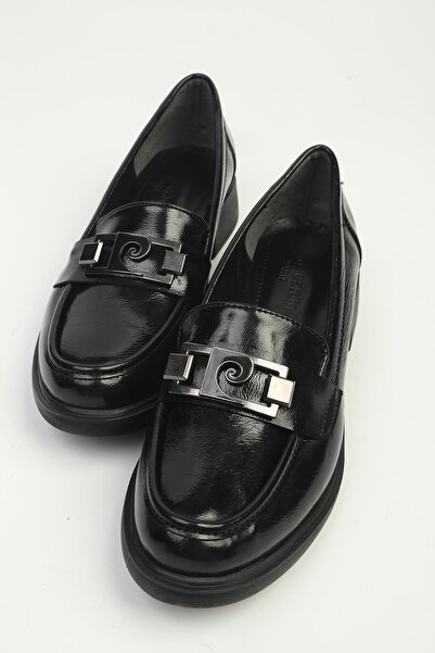 Pierre Cardin Siyah Rugan Kalın Taban Metal Tokalı Kadın Loafer Ayakkabı PC-5...
