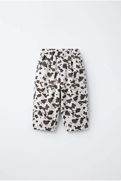 Magu Children's Cotton Spotted Cow Patterned Ecru Wide-Legged Trousers