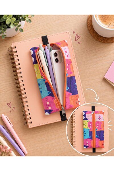 Sevimli Kalemlik Organizer | Defter Kitap Ajanda Telefon İçin Takılabilir Kediler Kalemlik