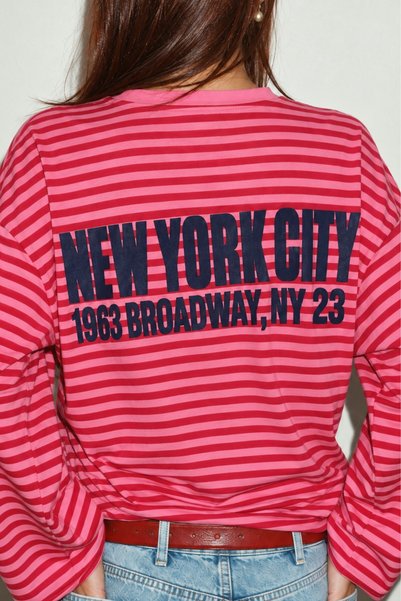 CrepTekstil Women's Striped Long Sleeve T-Shirt New York City Printed Pink – Crew Neck