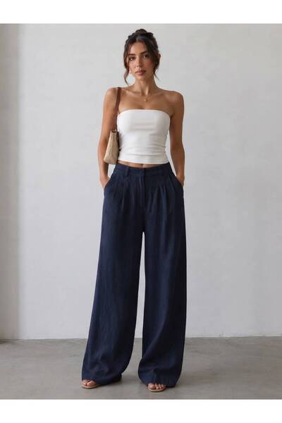 Keten Bol Paça Wide Leg Palazzo Pantolon
