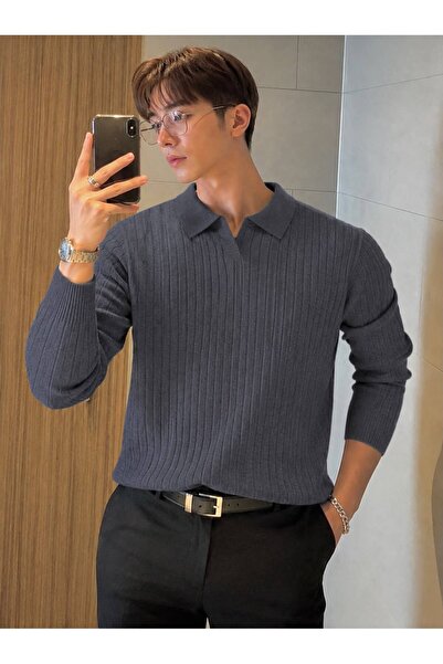 zs zaos fashion Men's Long Sleeve Nurse Collar Poly Collar Seasonal Knitwear ...