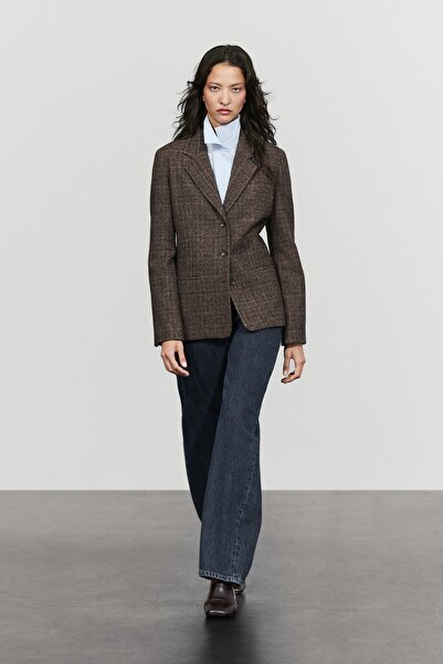 Massimo Dutti %100 yün kareli blazer