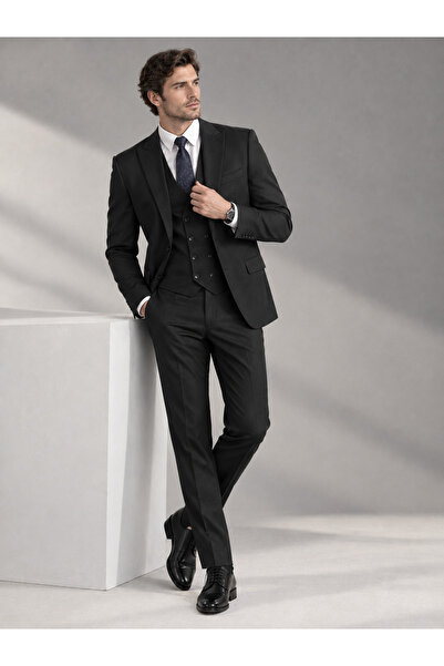 Generic Men's Sophisticated Black 3-Piece Suit – Tailored Slim Fit Jacket, Ve...