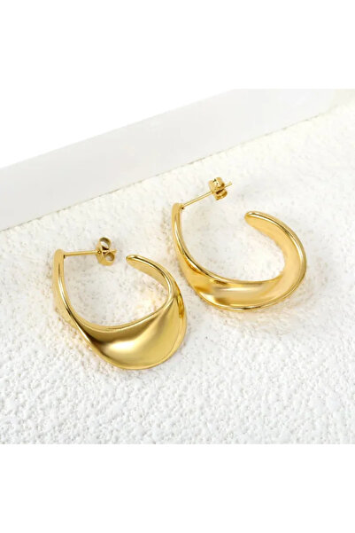 Peach Jewelry Vintage Στυλ Σκουλαρίκια σε Σχήμα C, Χρυσόχρωμα, από Ανοξείδωτο...