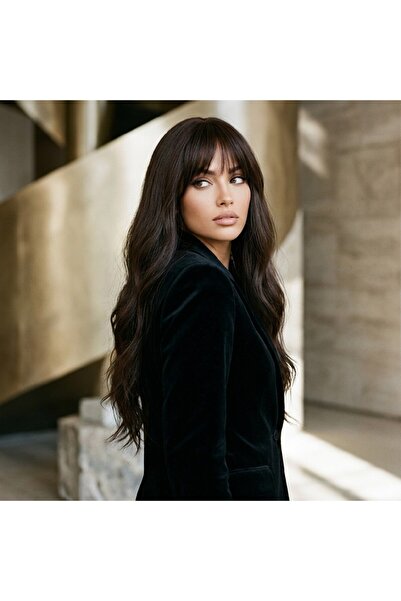 Nurdan Trend Peruk باروكة صناعية من الألياف المموجة قليلاً - بني شوكولاتة داكن