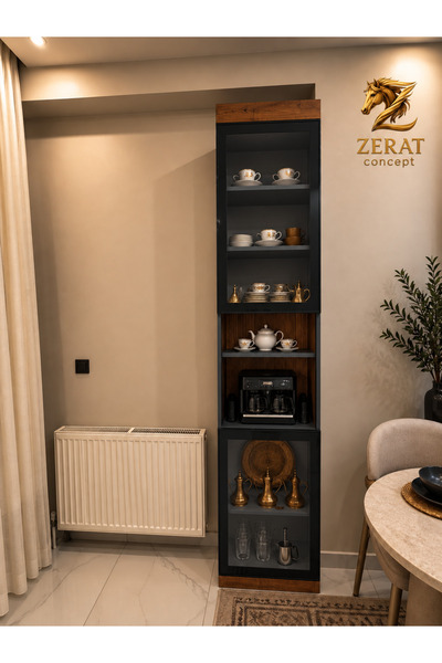 Zerat Concept ZERA Kahve Köşesi Dolabı – Cam Kapaklı MDF Lam Kahve İstasyonu ...