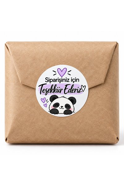 Avrupa Tedarik Siparişiniz İçin Teşekkür Ederiz Sticker - Etiket 4 cm 48 Adet Panda Desenli Yuvarlak Paketleme Etiketi