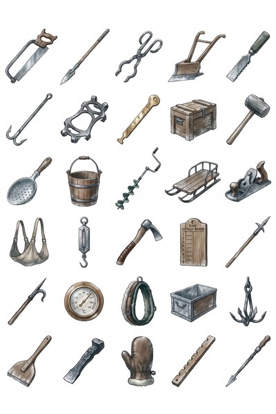 dekorif 30 Pieces Antique Ice Harvest Tools Sticker Set - for Laptop and Agenda