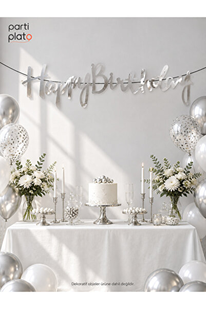 era balon Happy Birthday Silver Calligraphy Written Birthday Banner Decoratio...