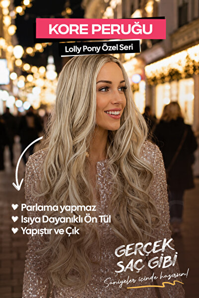 LOLLY PONY Dalgalı Küllü Platin Röfleli Kore Fiber Sentetik Ön Tül Peruk