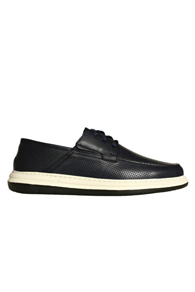 Platin Navy Blue Leather Men's Casual Shoes