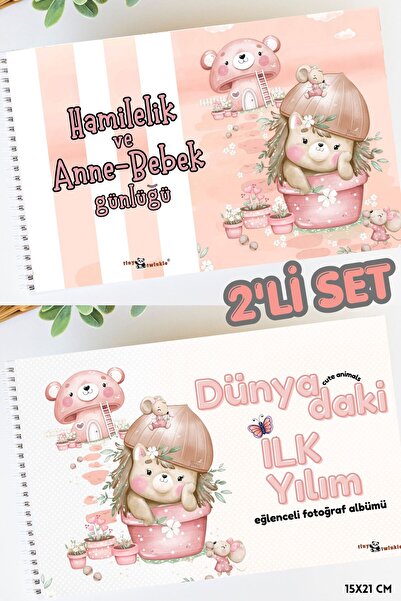 Lodos 2'Lİ SET Anı Defteri (Cute Animals Hamilelik ve Anne Bebek Anı Günlüğü)...