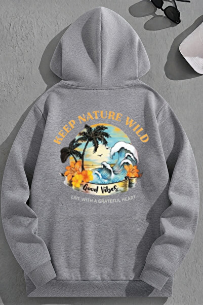 K KOZZ STYLE Unisex 3 Thread Cotton Gray Keepnaturewild Print Loose Fit Sweat...