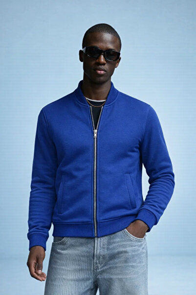 COMBİNE MİCHAİL Men's Hakim Collar Winter Blue Sweatshirt
