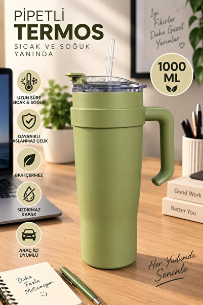 Funny Life Double Wall Travel Leak-Proof Steel Thermos 1000 ml Steel Flask wi...