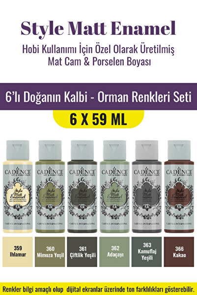 Cadence Boya 6X59ML Enamel Mat Cam Porselen Boyası - Doğanın Kalbi - Orman Renkleri Seti