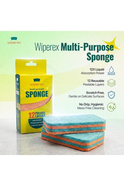 Generic Multipurpose 12-Layer Peelable Sponge Wipe| Scratch Free, Odor Resistant, Highly Absorbent All Surface Reusable Scrub| Home Kitchen Dishwashing, Bathroom, Car, Office Cleaning| Set of 2