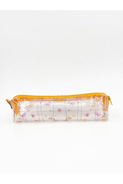 PALTO TASARIM Transparent Pen Holder with Soft Flowers Design – Zippered Penc...