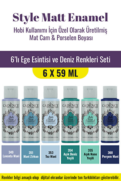 Cadence Boya 6X59ML Enamel Mat Cam Porselen Boyası - Ege Esintisi ve Deniz Renkleri Seti