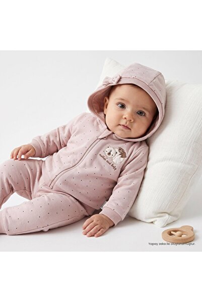 Bebetto Kız Bebek Sweatshirt-Hırka-Alt Hayvan Baskılı Bisiklet Yaka Long Slee...