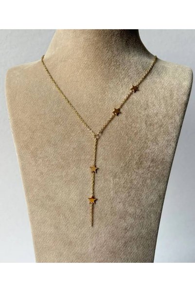 GK LUXURY & FASHION Star Y Necklace 316L Stainless Steel Gold “Anti-Allergic” Stylish Elegant Premium