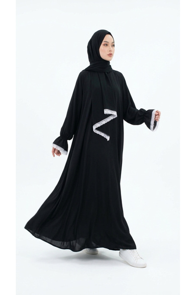 SNM BUTİK TEKSTİL VE MODA Pamuklu Viskon Önden Fermuarlı Dantel Detaylı Kendi...