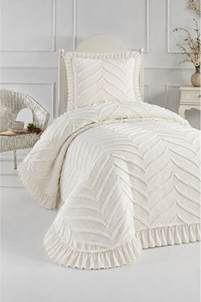 Çeyiz Diyarı Ruffle Sementina 2 Piece Single Pique Set Cream